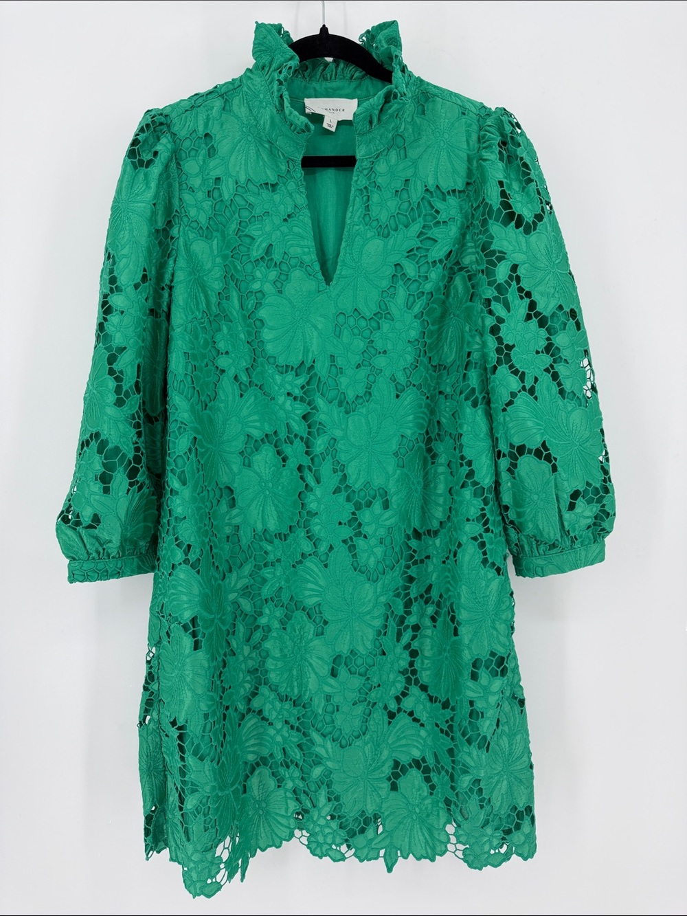 Pomander Place Tuckernuck Kelly Green Lace Cath Dress Size L Ruffle Mini